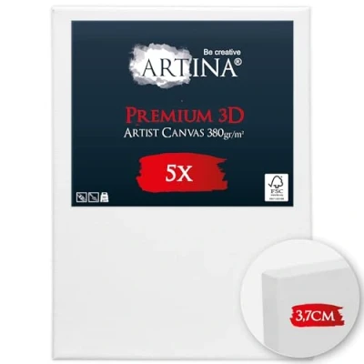 Imagen de Artina Set de 5 Premium 3D Lienzos para Pintar 50x70 cm 100% Algodón 380g/m² FSC® Canvas Lienzo Grande con Bastidores Estables Madera Blanco Preestirado Tela
