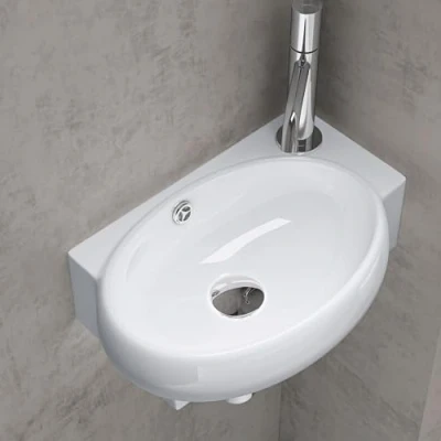 Imagen de doporro lavabo sobre encimera de diseño Brüssel001 suspendido cerámica en blanco (Izquierdo)