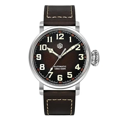 Imagen de San Martin SN095G automático mecánico piloto hombres relojes zafiro vidrio moda estilo simple YN55A Correa de cuero genuino acero inoxidable buceo reloj 10 bar luminoso, Con logotipo,