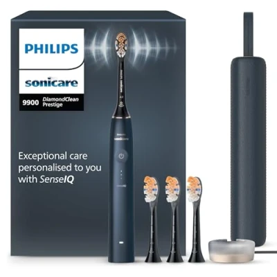 Imagen de Philips Sonicare DiamondClean 9900 Prestige cepillo dental eléctrico, con tecnología SenseIQ y aplicación, 5 modos de cepillado, estuche viaje carga, azul medianoche, modelo HX9992/45