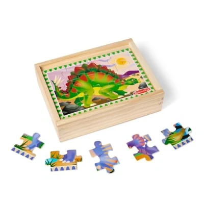Imagen de Melissa &amp; Doug Rompecabezas con Dinosaurios en caja, 4 puzzles de madera 12 piezas, Juguete desarollo, Juego educativo madera, Montessori, Regalo para niños y niñas 3 5 6 7 años