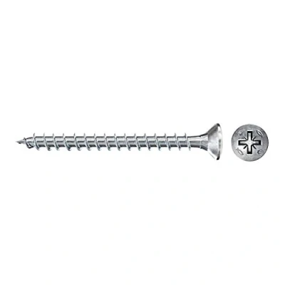 Imagen de fischer Dresselhaus Power Fast II 670035 Tirafondos (300 unidades, 3,0 x 25 mm, cabeza avellanada con ranura en cruz, galvanizada, pasiva), color azul