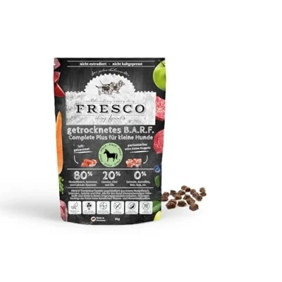 Imagen de Fresco Vómito seco Complete Plus Caballo 1 kg Barf para Perros pequeños Compuesto por Carne Muscular Pura, vísceras y Huesos de Calcio Caballo, así como Frutas, Verduras Aceite