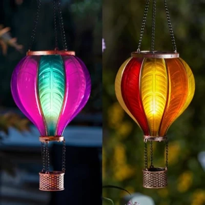 Imagen de Festive Lights Faroles de globo aire caliente LED SMD para colgar al libre, 45 cm, luz jardín con efecto cristal multicolor, luces asas