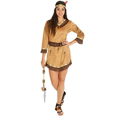 Imagen de TecTake dressforfun Disfraz de India Apache para Mujer Bonito Vestido Corto poliéster imitación Aterciopelada + Cinta con Plumas el Pelo (L no. 300628)