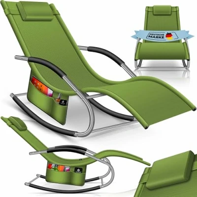 Imagen de KESSER® Tumbona Plegable de jardín Silla Mecedor ergonómicas reclinables Resistente a la Intemperie 150 kg Carga