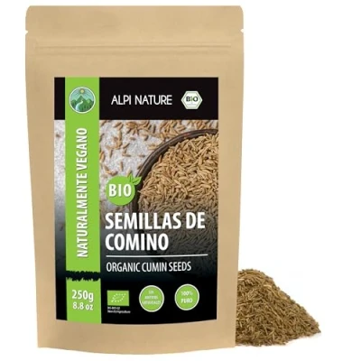 Imagen de comino orgánico entero (250g), semillas de crudo cultivo certificado, veganas sin gluten, lactosa, probadas en laboratorio, especia