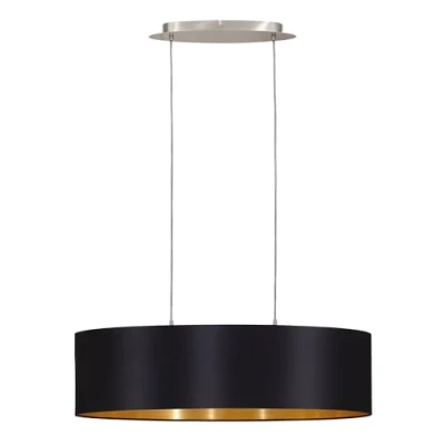 Imagen de Eglo lámpara de suspensión MASERLO, colgante textil con 2 bombillas, ovalada acero y tela, color níquel mate, café, dorado, casquillo E27, L 78 cm