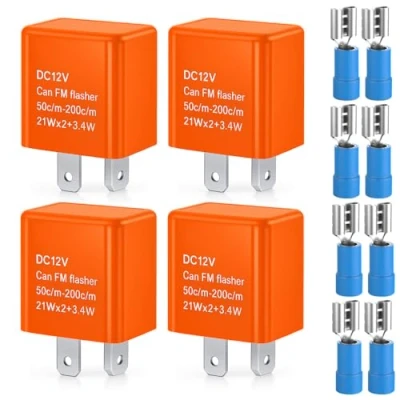 Imagen de Gebildet 4pcs 12V 2 Pin Relé Intermitente Ajustable para Señales de Giro LED, Interruptor Intermitente, el Indicador Señal Luz (Naranja)