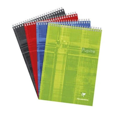Imagen de Clairefontaine 8150C Un bloc pupitre à spirale en tête 160 pages détachables 21x29,7 cm 90g unies blanches, couverture carte pelliculée couleur aléatoire
