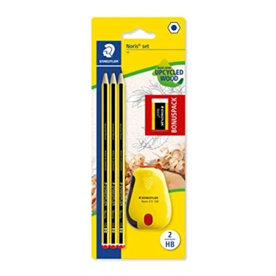 Imagen de STAEDTLER 120 SBK3P2 Noris Edición Limitada Feliz Aniversario Blister con 3 lápices de grafito HB Grafito, Afilalápices depósito + GRATIS goma borrar