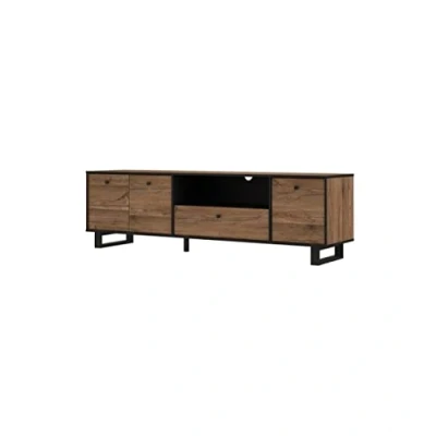 Imagen de FORTE SEWILL Mueble para TV con 3 puertas y 1 cajón, derivado de madera, roble colonial negro, 180,8 x 52,8 42 cm