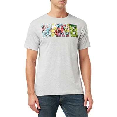 Imagen de MARVEL Comic Strip Logo T Shirt Camiseta, Gris (Sport Grey), Small para Hombre