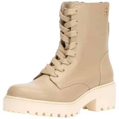 Imagen de Tommy Hilfiger Botines Mujer Chic Mid Heel Leather Lace Up con tacón, Beige (Beige), 41 EU