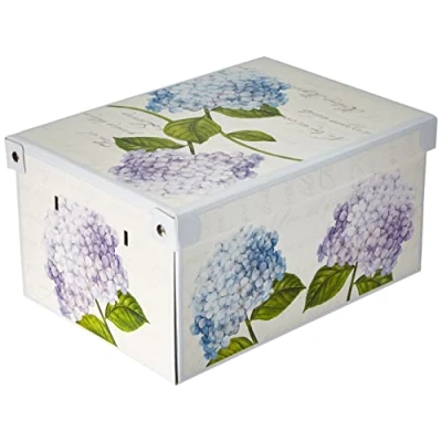 Imagen de Lavatelli Caja organizadora de almacenamiento ropa, para almacenaje decorativa en carton, 25x35x17,5 cm, armario, baul, zapatos, calcetines, juguetes, regalo, con tapa, HORTENSIAS