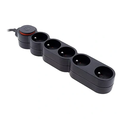 Imagen de Zenitech Bloc Home 5 Tomas 16A 2P+T con Interruptor y Enchufe extraplato, Color Negro Cable HO5VV F 3G1 1,5 m