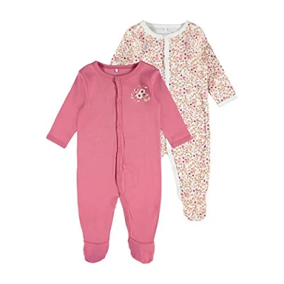 Imagen de NAME IT Nbfnightsuit 2P W/F Flower Noos Mamelucos para bebés y niños pequeños, Rose Wine, 92