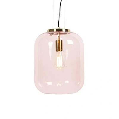 Imagen de Qazqa Art Déco Lámpara colgante Deco latón cristal rosa BLISS/Acero Redonda Adecuado para LED Max. 1 x 60 Watt