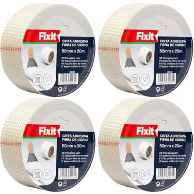 Imagen de cinta adhesiva fibra de vidrio para encolar juntas, juntas pladur, unir rollo reparacion y sellado paredes (50mm x 20m, 4und)