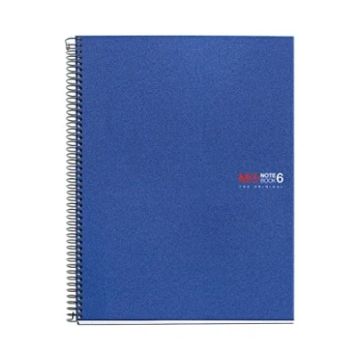 Imagen de Miquelrius Cuaderno A4 Notebook The Original, 6 franjas de colores, Cubierta polipropileno opaco, Tamaño 210 x 297 mm, 4 Taladros, 150 Hojas 70 g/m², Rayado Horizontal 7 Color Azul
