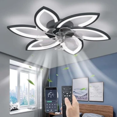 Imagen de YUNZI Mute Ventilador de Techo con luz Mando a Distancia, LED Regulable Lámpara Moderno Iluminación para Salón Dormitorio, Ajustable 6 velocidades, Negro 78CM