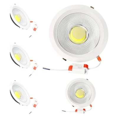Imagen de Jandei Downlight LED COB 30W Empotrable, Foco Marco Redondo Aluminio Blanco, 212x52mm (orificio para empotrar 185mm), 2700 Lumen, IP44. Ideal Salón, Cocina, Baño 5 uds (Luz Fría 600K)