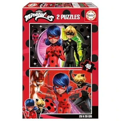 Imagen de Educa Miraculous Ladybug Set de 2 Puzzles Infantiles con 48 Piezas. Medidas: 28 x 20 cm. Recomendados a Partir 4 años (19968)