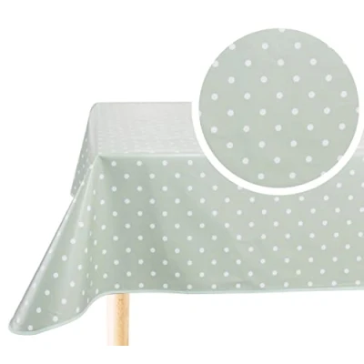 Imagen de Hule, Mantel Mesa Antimanchas, Comedor y Cocina PVC Antimanchas Impermeable, Lunares pequeños Rectangular 140 x 200cm Verde Salvia