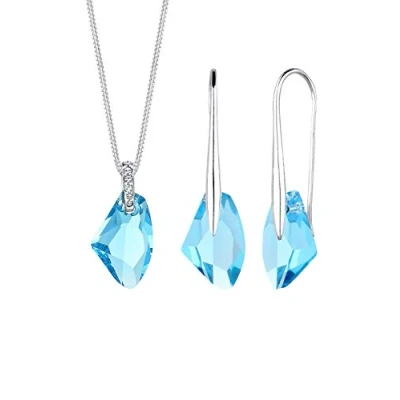 Imagen de Elli Geo Juego de joyas para mujer collar y pendientes plata ley 925, cristal facetado, 45 cm longitud, color azul