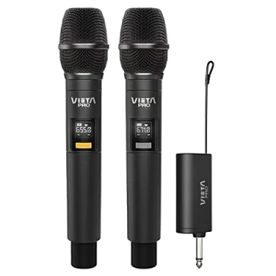 Imagen de Vieta Pro Dos micrófonos inalámbricos, Party Mic Duo, Conector USB C, 6.5 mm Mono Jack, Baja interferencia y un Receptor de hasta 12 Horas duración.