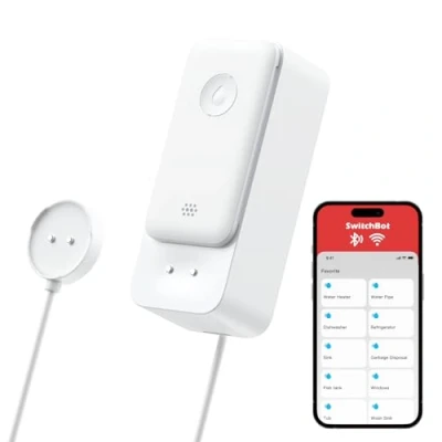 Imagen de SwitchBot WiFi Sensor de Agua, Inteligente Fugas 100dB Alertas Ajustables y App, IP67 Impermeable, Inalámbrico para el Hogar con Cable 1m (3.28ft), No Exige Hub (Permite 2,4G)