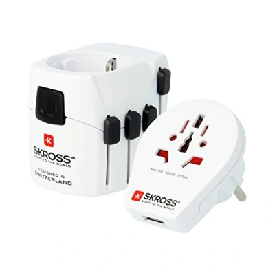 Imagen de SKROSS 1.302539 Mundo Pro 2 en 1 Adaptador de Viaje Universal para Todo el Voltaje y Potencia: 100 V700 W / 250 V1750 Toma USB 2,4 A Protección contra descargas eléctricas