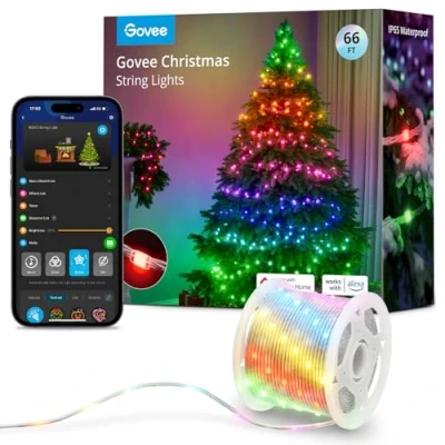 Imagen de Govee RGBIC Luces de Navidad Exterior 20M, Guirnalda Luz Decoración Interior, Tira LED Navideña 200 Perlas LED, 99+ Modos Escena, IP65 Resistente al Agua, Compatibilidad Alexa