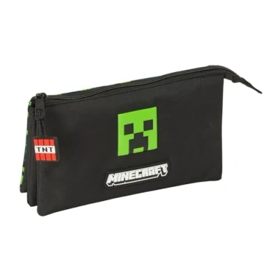 Imagen de Safta Minecraft TNT Portatodo Triple, Estuche Infantil, Niño, Ideal para Niños en Edad Escolar, Cómodo y Versátil, Calidad Resistencia, 22x3x12 cm