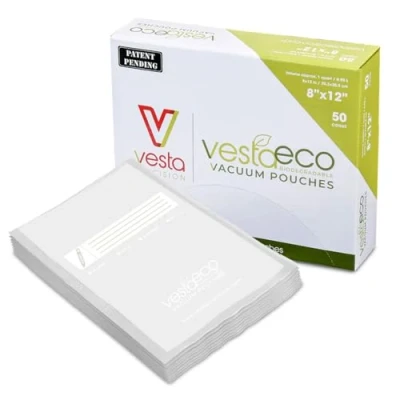 Imagen de VestaEco Bolsas Vacio Alimentos, Bolsa Gofrada Envasado al para Todo tipo de Envasadoras Biodegradable, Sous Vide, Libre BPA y Ftalatos, 20 x 30 cm, 50 unidades