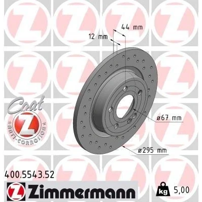 Imagen de ZIMMERMANN 400.5543.52 Disco de freno 295 12 6/5 5 112 macizo, perforado revestido MERCEDES BENZ: Clase A, B, A Berlina