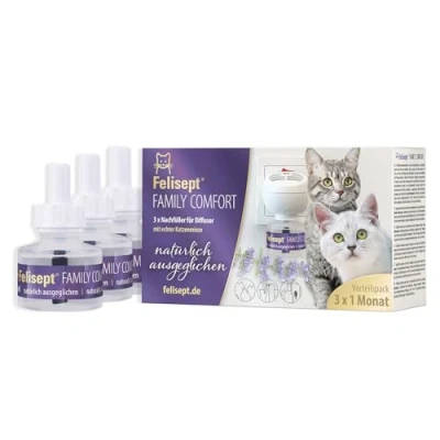 Imagen de Felisept Family Comfort Agente Relajante En El Hogar Multigato Repuesto 3x45ml Con Hierba Gatera Natural sin Feromonas para gatos Libera Las Tensiones Los Hogares Multigatos
