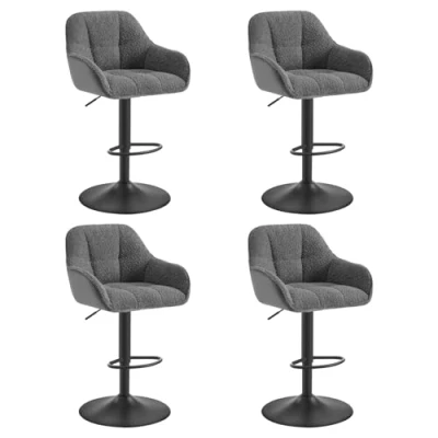 Imagen de WOLTU Taburetes Altos Cocina Pack de 4, Giratorios Cocina, Bar con Respaldo y Reposapiés, Asiento Altura Ajustable en Chenilla Pana, Base Metálica, Gris Oscuro, BH400dgr 4