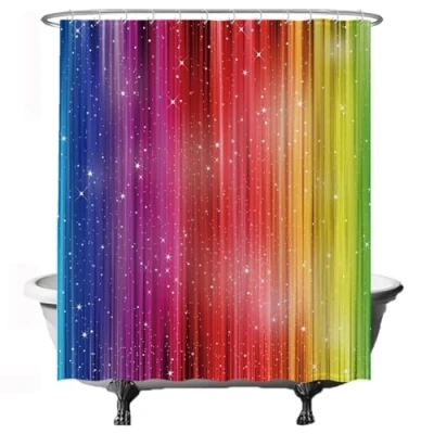 Imagen de Ulticool Cortina de Ducha Arcoíris 180 x 200 cm Lavable Resistente al Agua con 12 Anillas