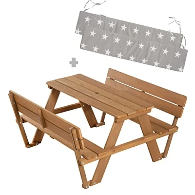 Imagen de roba Juego de Asientos para niños Exteriores (Picnic for 4, Incluye cojín, 2 Bancos, Madera Maciza, Resistente a la Intemperie)