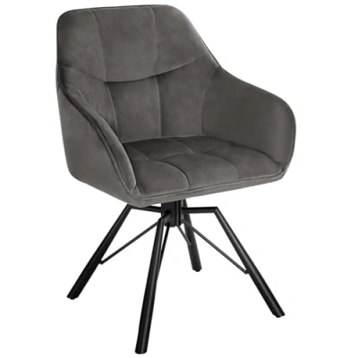 Imagen de WOLTU Silla de Comedor Giratoria Cocina Tapizada en Terciopelo Suave Ergonomica con Respaldo y Brazos para Salón Dormitorio Patas Metal, Gris Oscuro, BH365dgr 1