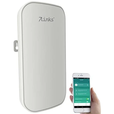Imagen de 7links Amplificador WiFi: repetidor WiFi al aire libre, 1200 Mbit/s, doble banda 2,4 + 5,0 GHz, aplicación, 80 m (amplificador antena exterior WiFi, extensor de rango)