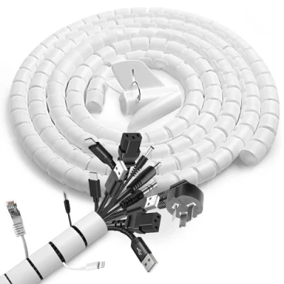 Imagen de Romon 2 Piezas Cubre Cables Espiral, 22mm*1.5 M Funda Cables, con 1 Clip Guía, Tubo Flexible en Espiral para TV PC