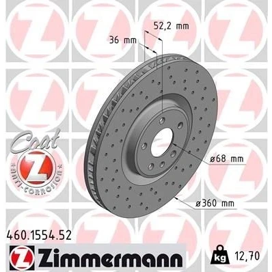 Imagen de ZIMMERMANN SPORT COAT Z 460.1554.52 Disco de freno 360 36 6/5 5 112 ventilación interna, perforado revestido altamente carbonizado PORSCHE: Macan
