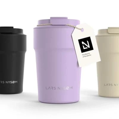 Imagen de LARS NYSØM Taza térmica café para llevar Termo de 0,38 litros con aislante Travel mug acero inoxidable a prueba fugas el y té (Lavender Purple, 380ml)