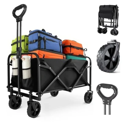 Imagen de ForenTex Carro Plegable 59L 120KG con Ruedas Todoterreno, Carrito de Transporte para Playa, Camping y Jardín, Asa Ajustable Portavasos