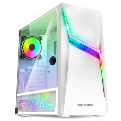 Imagen de SPIRIT OF Gamer Clone 4 Carcasa para PC RGB con pared transparente de cristal templado Crea tu Gaming Torre media compatible ATX/MATX/ITX 2 ventiladores 120 mm direccionable