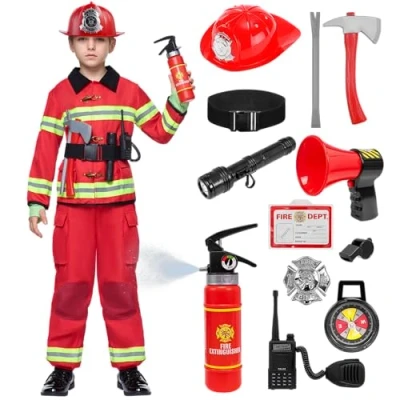Imagen de Spooktacular Creations Disfraz de bombero rojo unisex para el vestido Halloween UP 3T