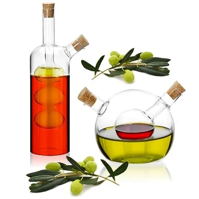 Imagen de Juego de dispensador aceite 2 piezas Robin Goods® botella vinagre y en 1 con corcho recipiente vidrio para llenar botellas inserto aberturas jarras