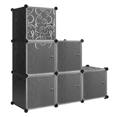 Imagen de WOLTU Armario Modular de 6 Cubos, Organizador Modular, Estanteria Almacenamiento Paneles Plástico con Puertas Imán, para Zapatos, Juguetes y Libros, Negro, RGB38sz
